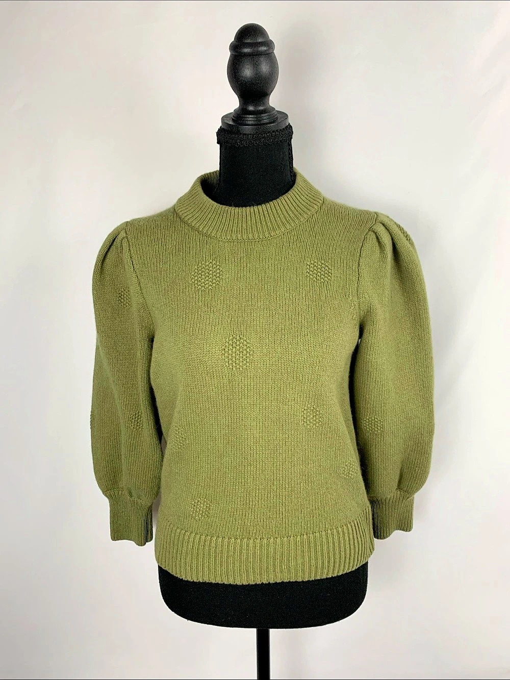 Madewell Olive Green Mock Neck Puff Sleeve Sweater S Romantic Casual Cottagecore